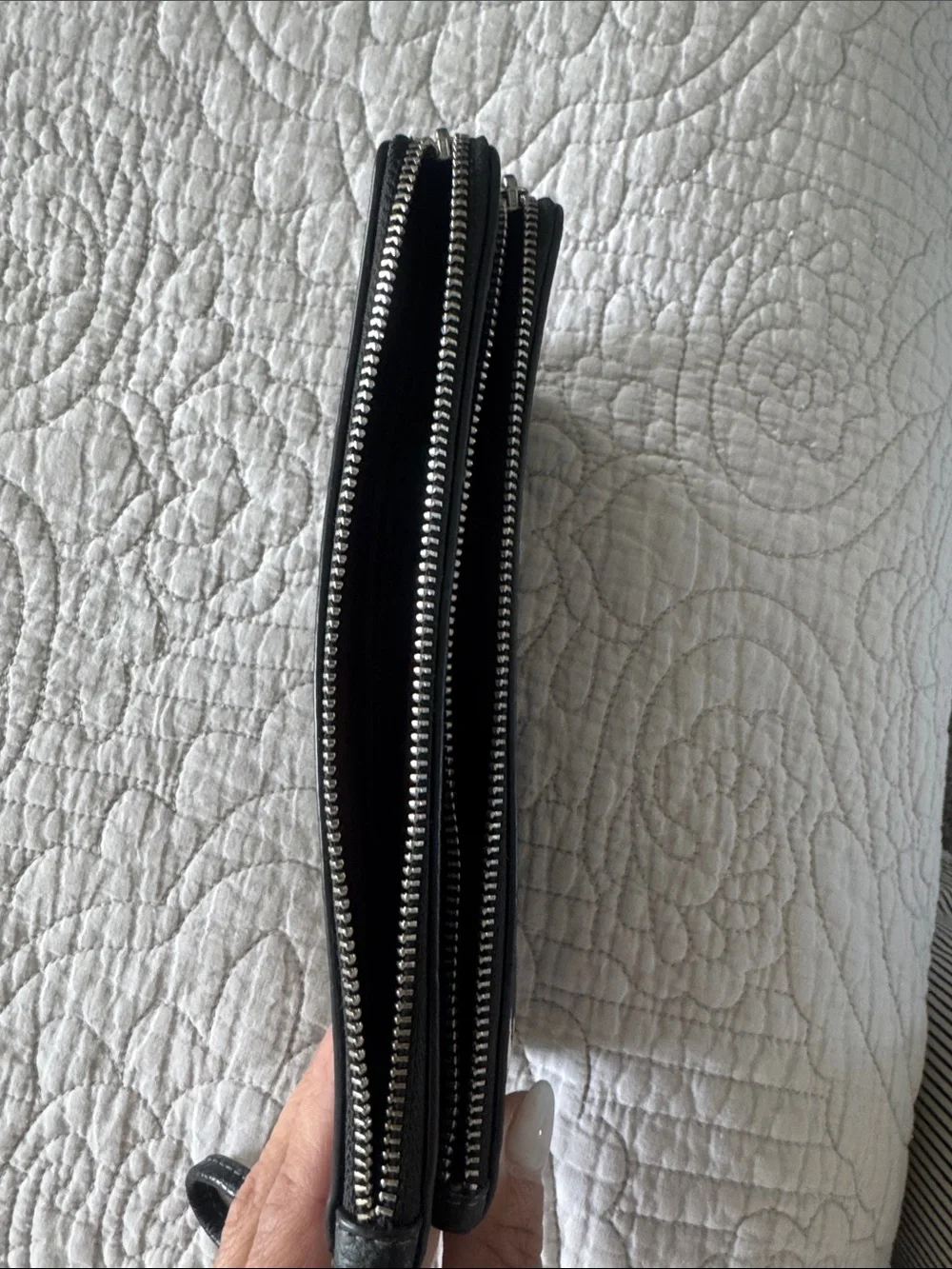 Coach Black Wristlet with White Bow Print